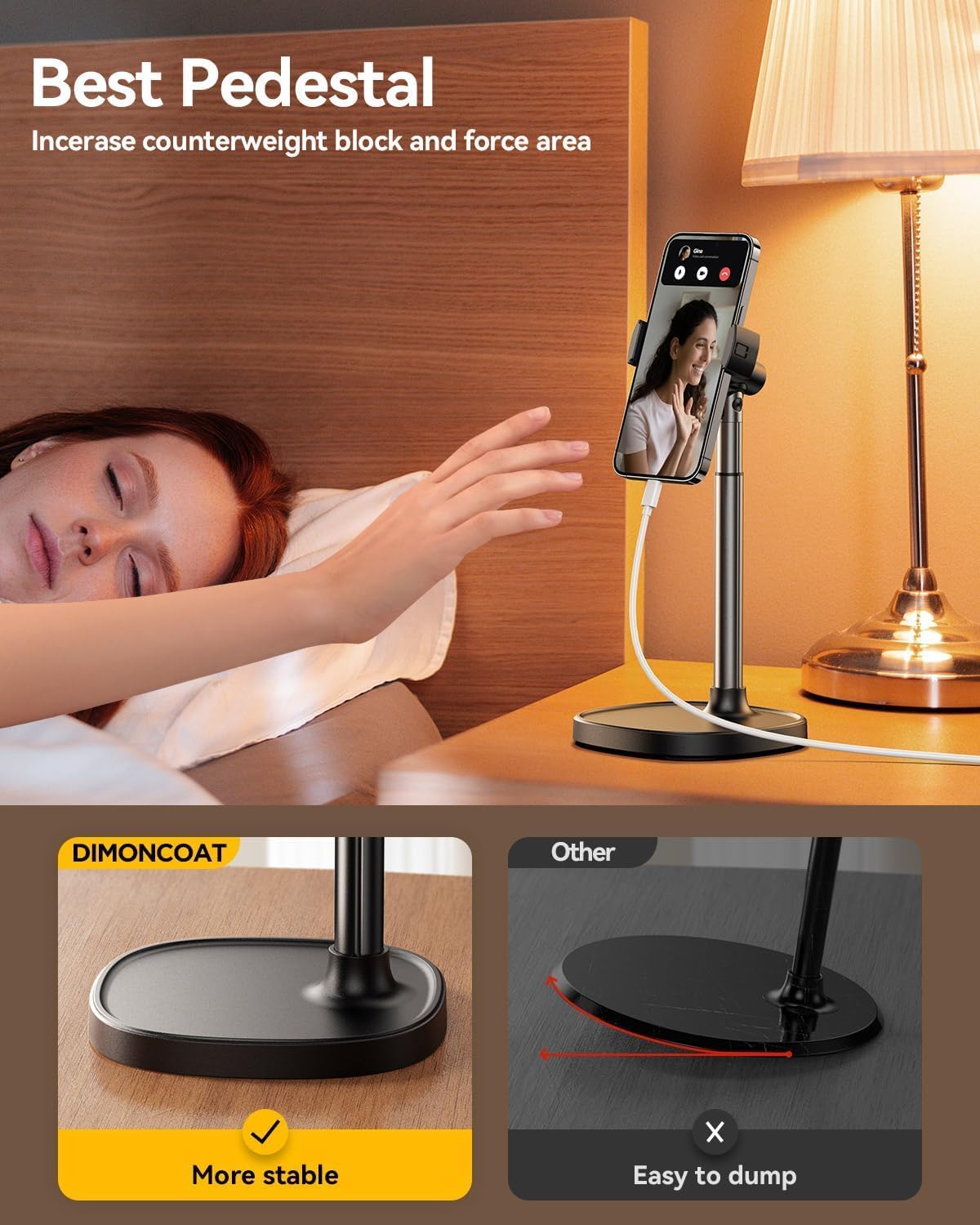 Phone Stand for Desk, Angle Height Adjustable Phone Holder for Desk, Aluminum Alloy Universal iPhone Holder