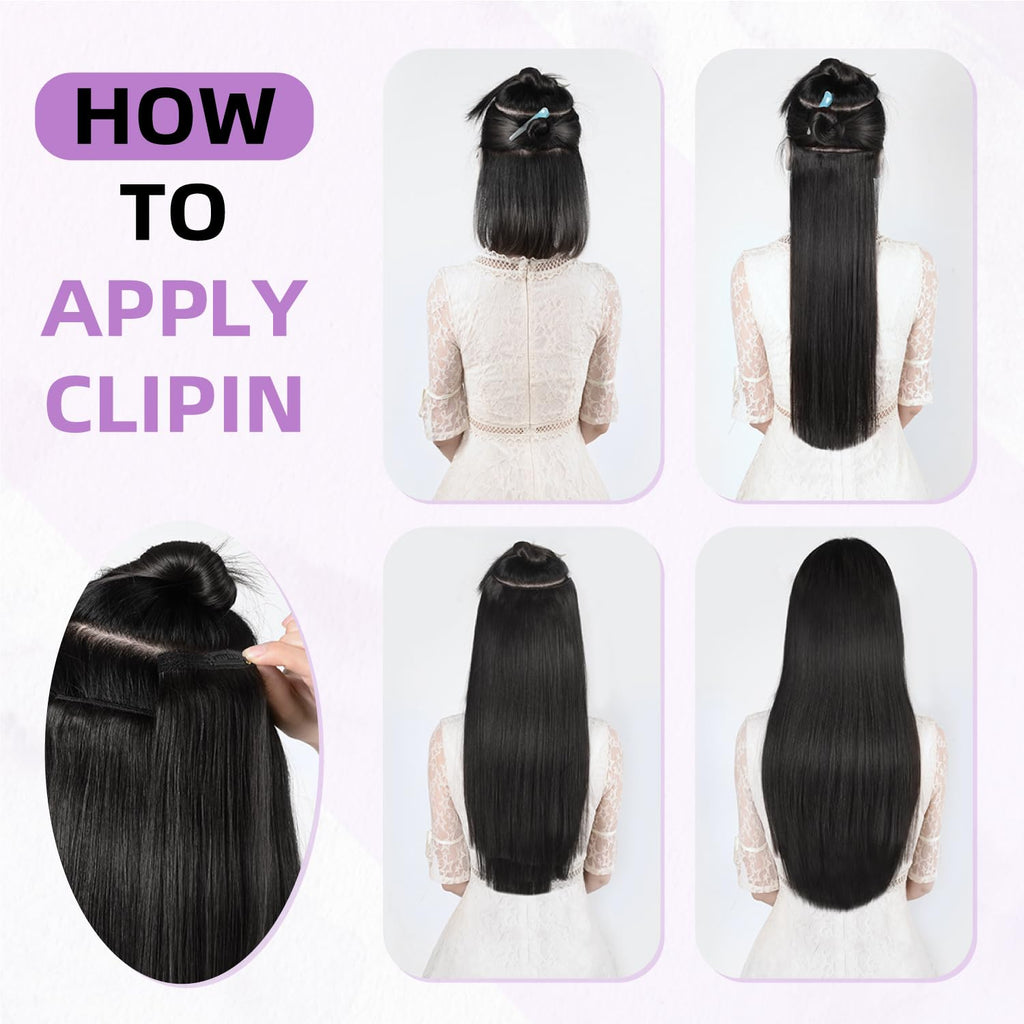 Clip in Hair Extensions Real Human Hair Clip ins For Women 1B Natural Black | 20Inch 105g/3.7oz, 8pcs Per Set, Double