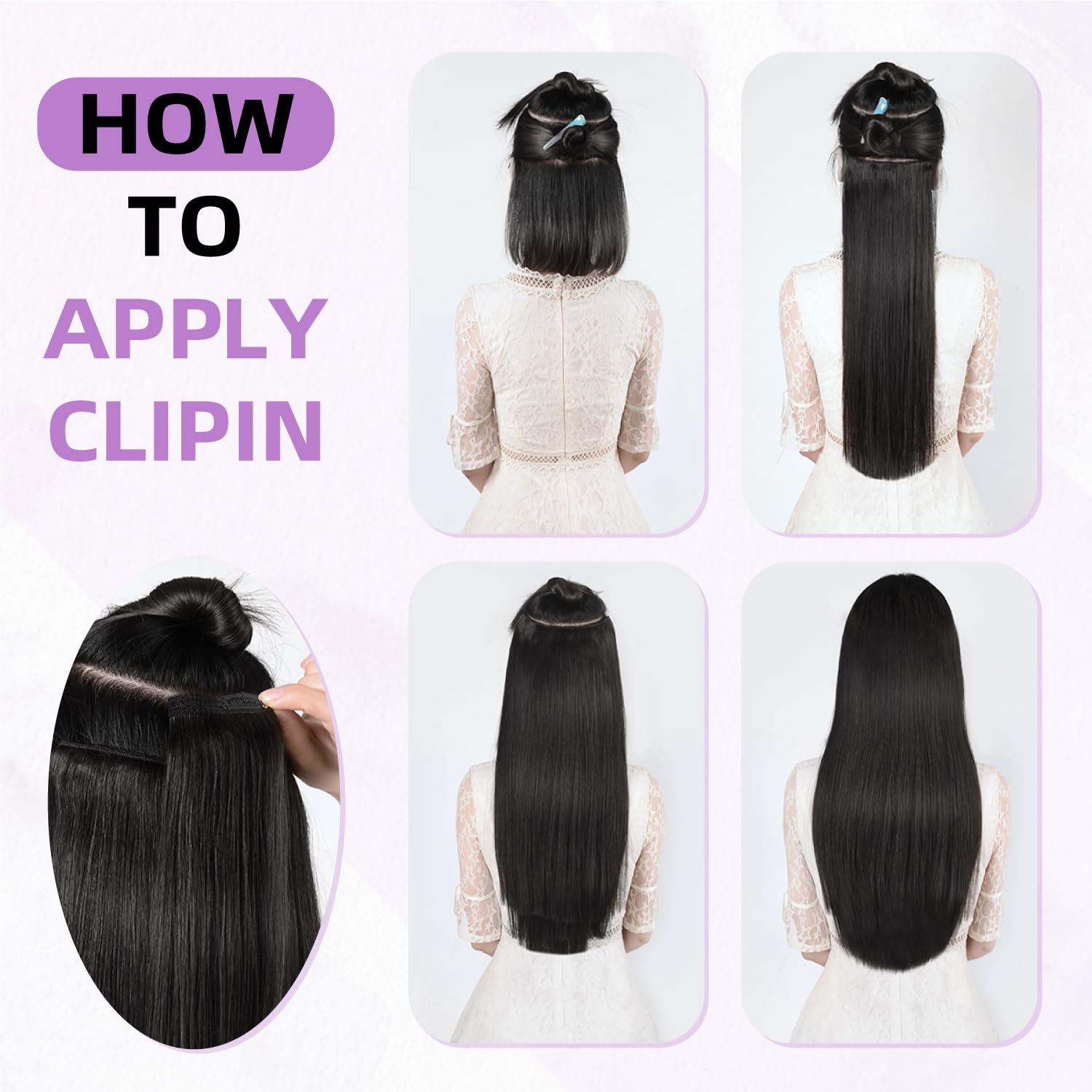 Clip in Hair Extensions Real Human Hair Clip ins For Women 1B Natural Black | 20Inch 105g/3.7oz, 8pcs Per Set, Double