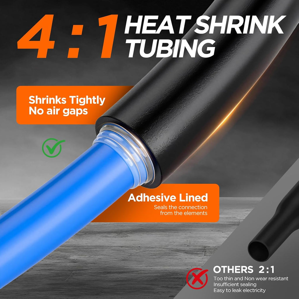 7 Sizes 4:1 Heat Shrink Tubing Roll Kit, 39 Ft, Adhesive Lined, Black