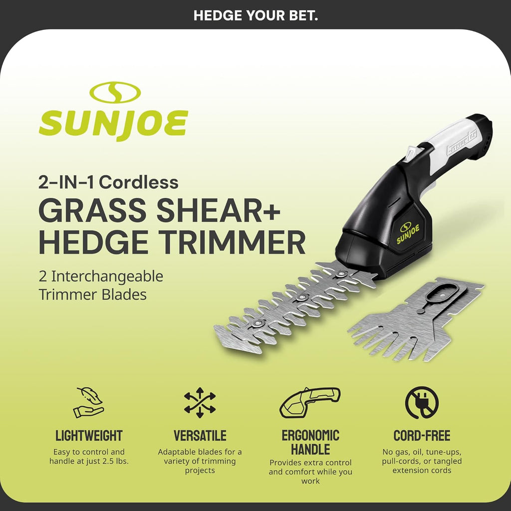 Cordless 2-in-1 Grass Shear Hedge Trimmer, 7.2V, 4in/6in Blade | Handheld Light-Duty Trimmer for Lawn Edges and Small