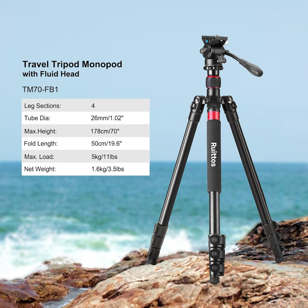 Camera Tripod, 70" Video Tripod with Fluid Head, Aluminum Heavy Duty Tripod with Carry Bag, Professional Camera