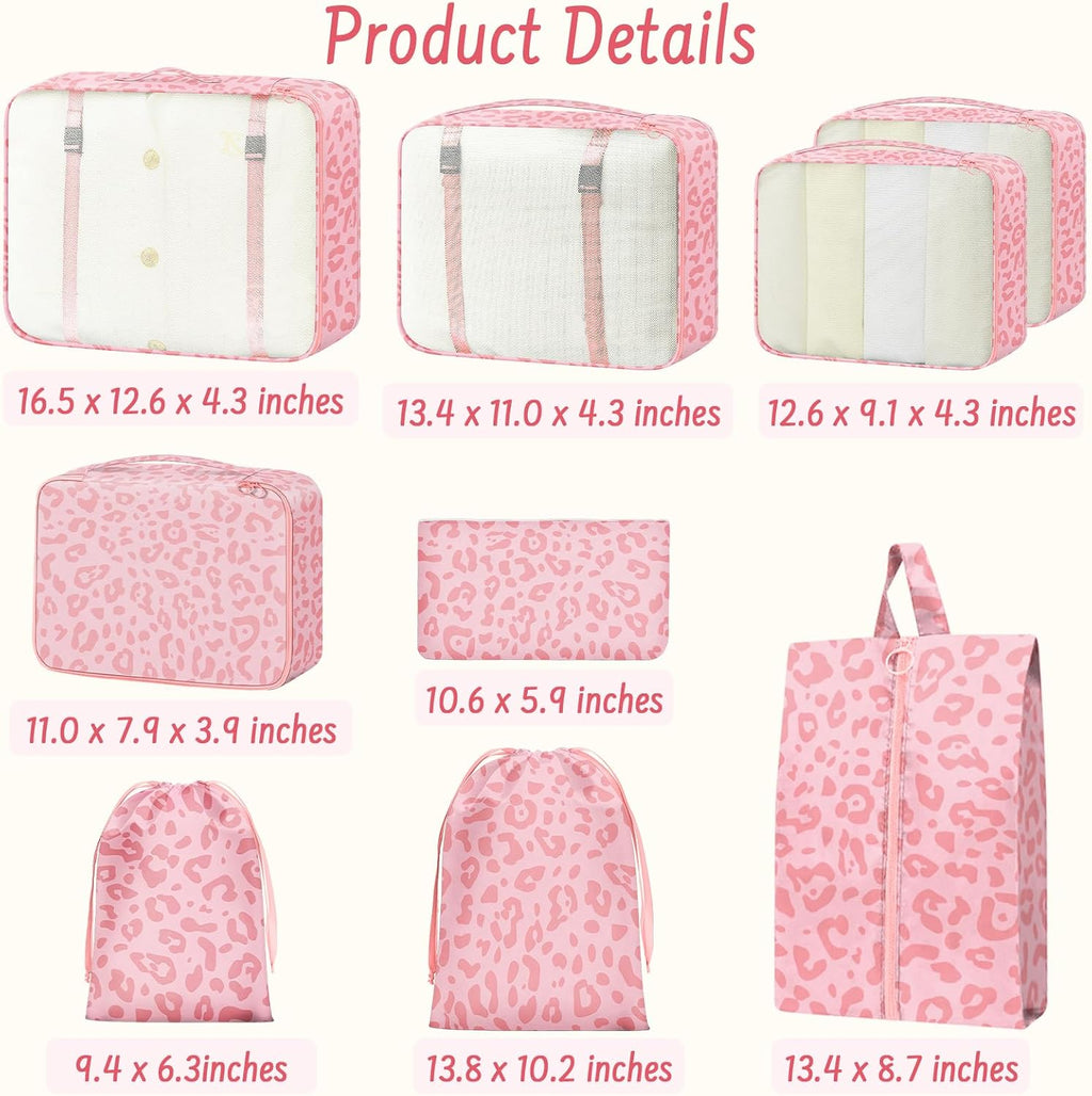 9 Set Packing Cubes for Travel Essentials - Lightweight Carry-On Luggage Organizer Bags with Shoe, Clothes & Laundry
