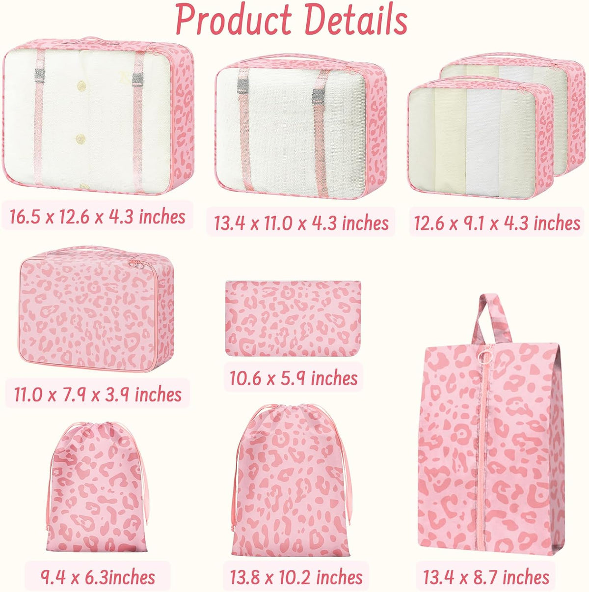 9 Set Packing Cubes for Travel Essentials - Lightweight Carry-On Luggage Organizer Bags with Shoe, Clothes & Laundry