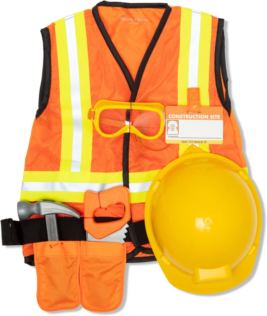Melissa & Doug Construction Costume, Pretend Play Dress Up Set (6-Pc) Tools, Vest & Accessories, Role Play Toys for