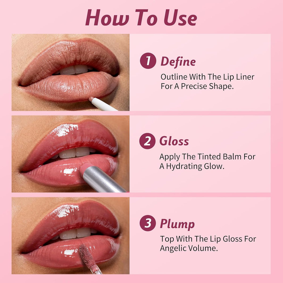 3 Pack Lip Combo Set, Lip Liner, Lipstick & Gloss, Sweet Fig Set