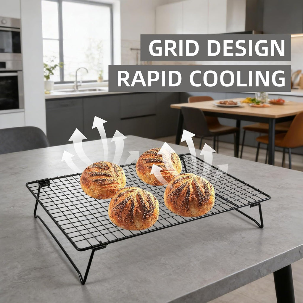 Sourdough Cooling Rack, Heavy Duty Cooling Rack for Sourdough, 17×11×3 Inch Elevated Design, Black，Gifts for Baking