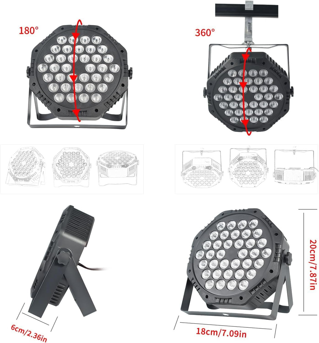 2-Packs 36LED Par Lights DJ Stage Light RGB | Sound Activated Control led stage DMX lights Uplighting for Wedding