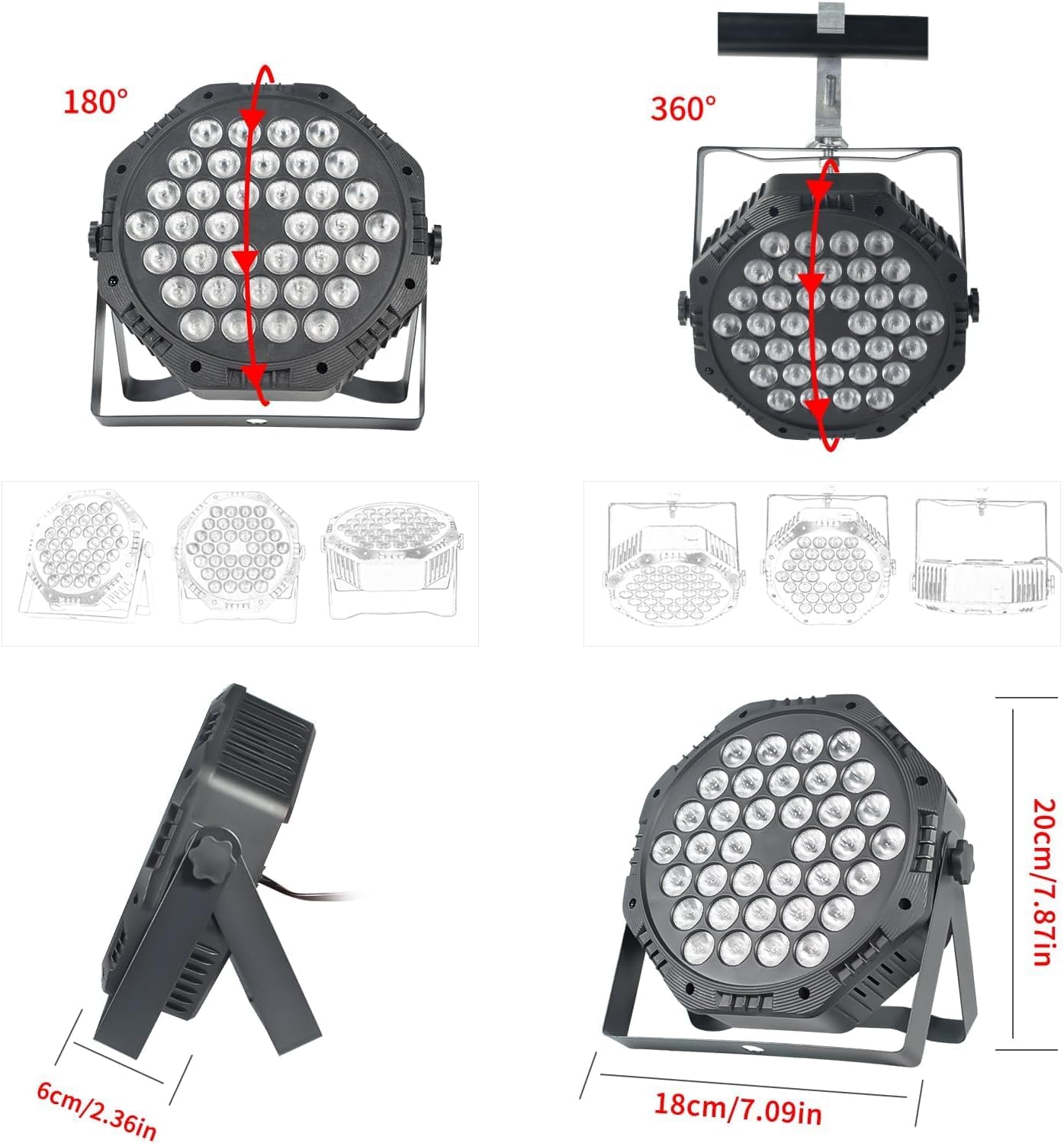 2-Packs 36LED Par Lights DJ Stage Light RGB | Sound Activated Control led stage DMX lights Uplighting for Wedding