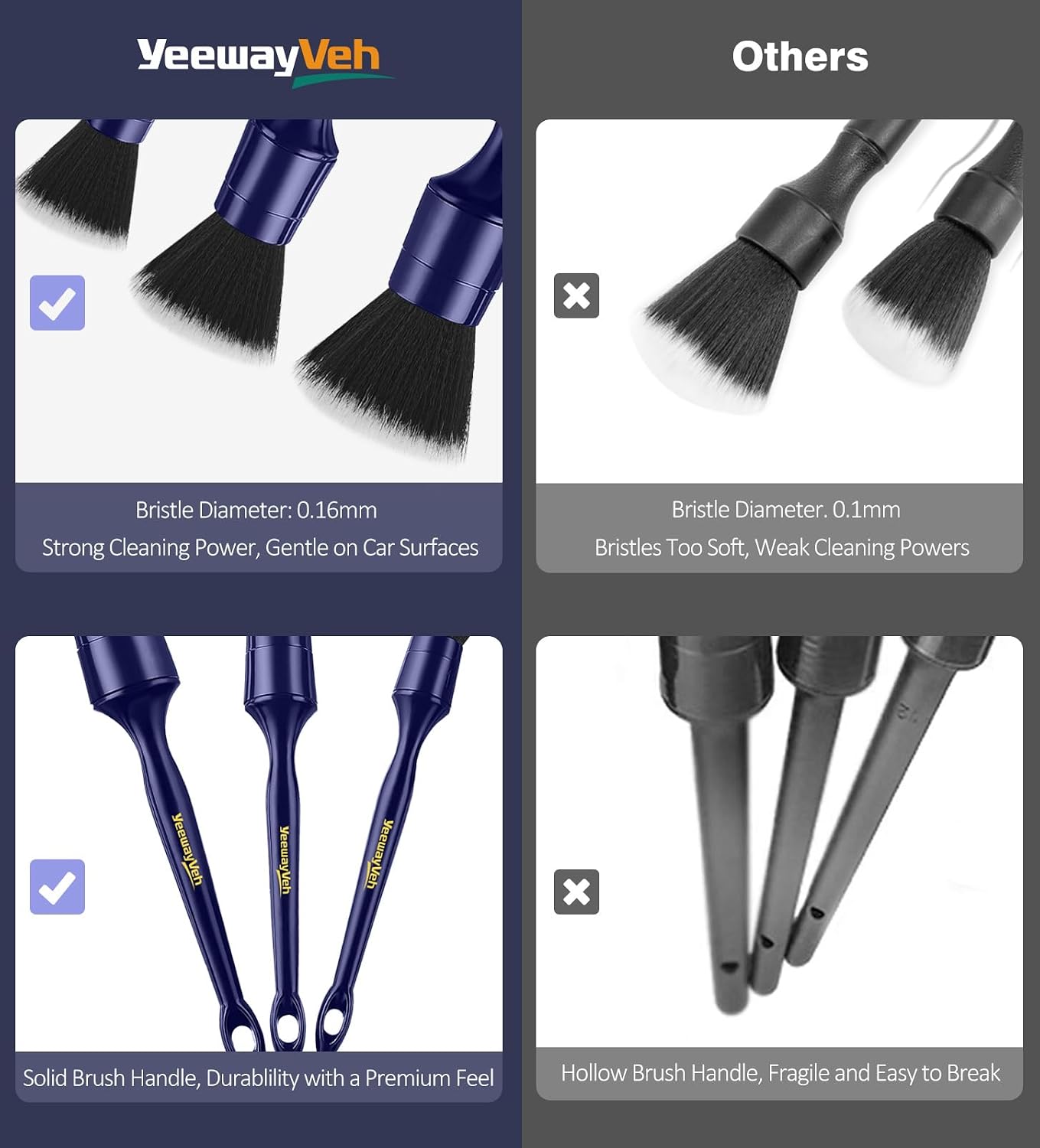 Car Detailing Brush Set, 3PCS Ultra Soft and Thick No Scratch Detail Brush for Car Dashboard Air Vents Leather Seat
