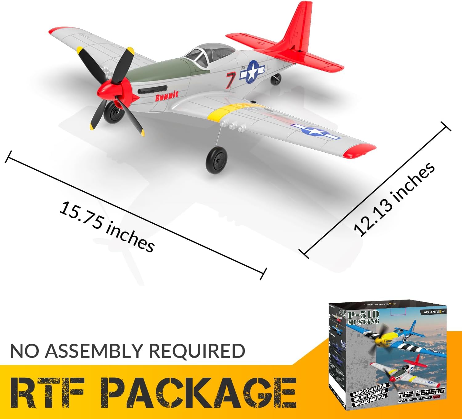RC Plane, 4CH Remote Control Airplane for Beginners & Adults | P51D Mustang Fighter RTF, 6-Axis Gyro, 3 Modes &