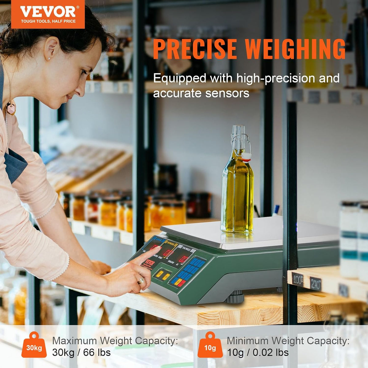 Digital Price Computing Scale 66 LB Weight Scales, Connectable to a Label Printer, Commercial Grade Dual LCD Display