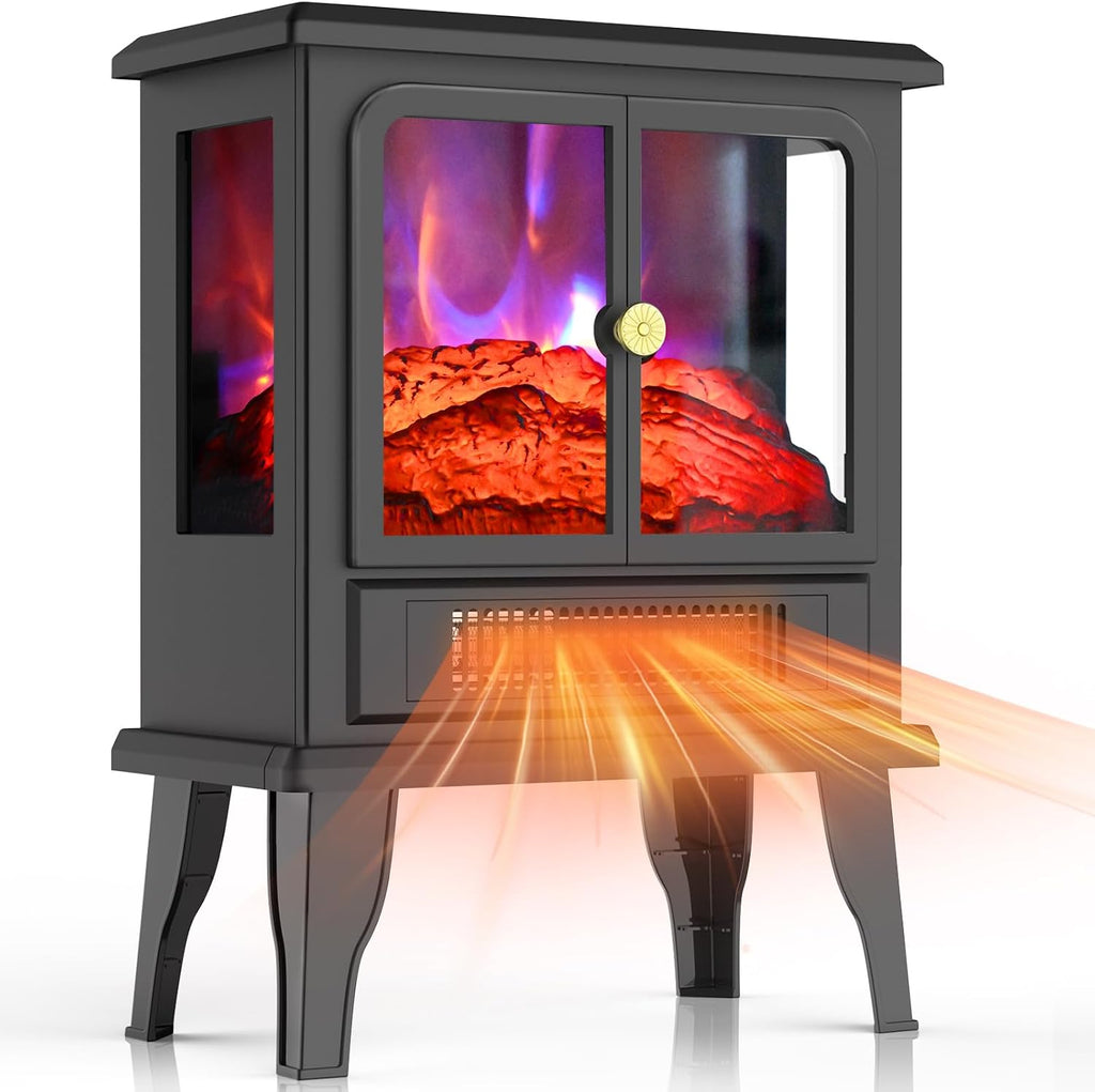 Electric Fireplace Stove Heater - Fireplace Heaters for Indoor Use with Realistic Flame Effect, Freestanding Electric