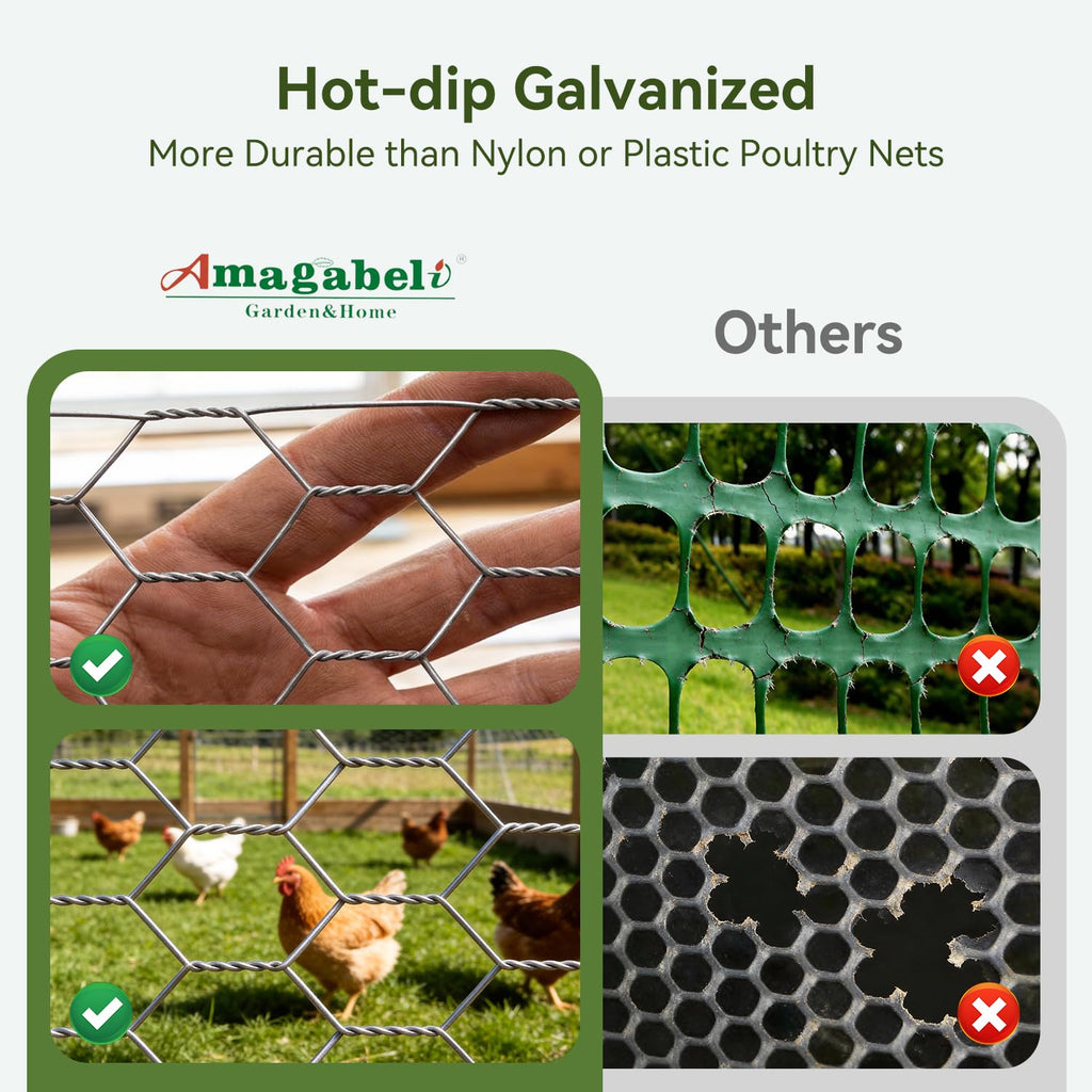 Amagabeli Chicken Wire Fencing 16in x 50ft Garden Netting Poultry Wire Hexagonal Galvanized Mesh Roll Fence Barrier
