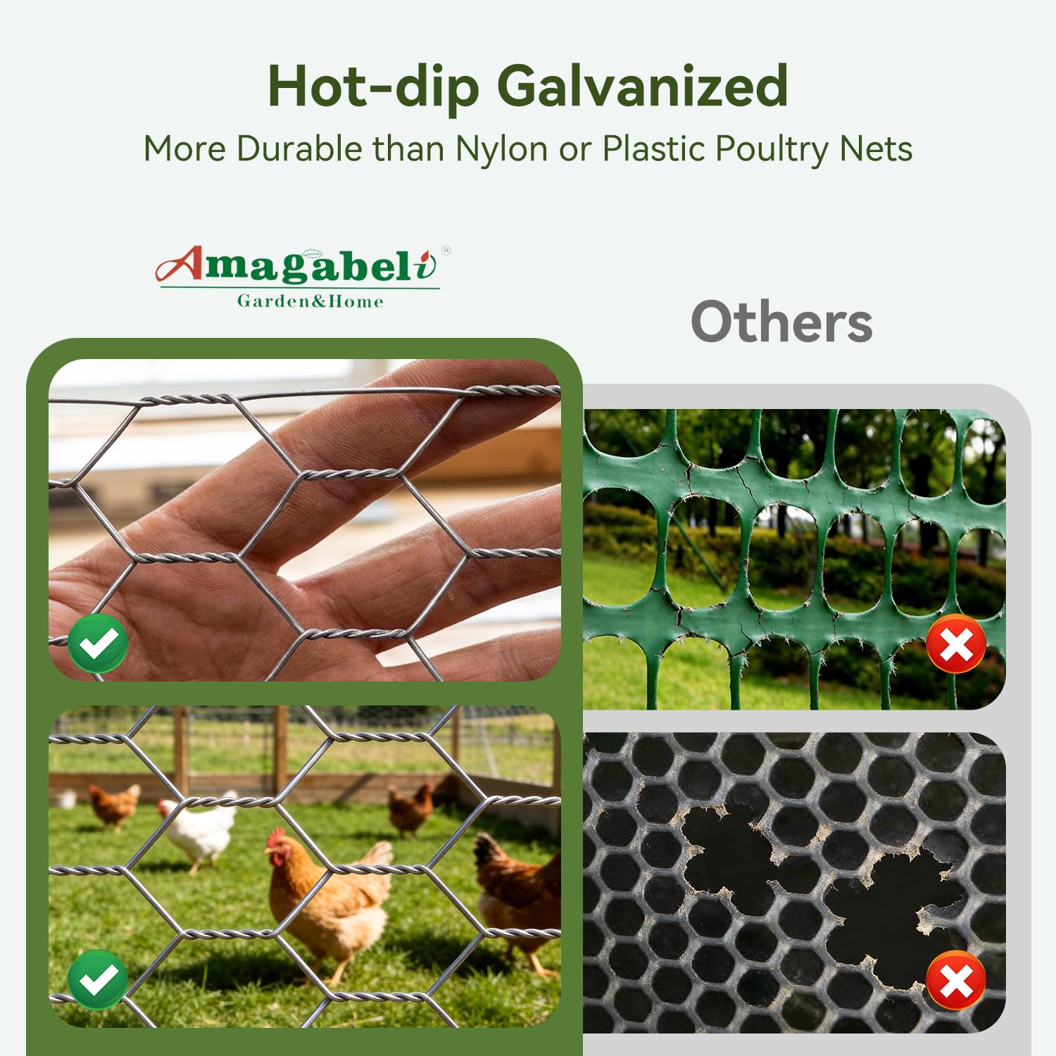 Amagabeli Chicken Wire Fencing 16in x 50ft Garden Netting Poultry Wire Hexagonal Galvanized Mesh Roll Fence Barrier