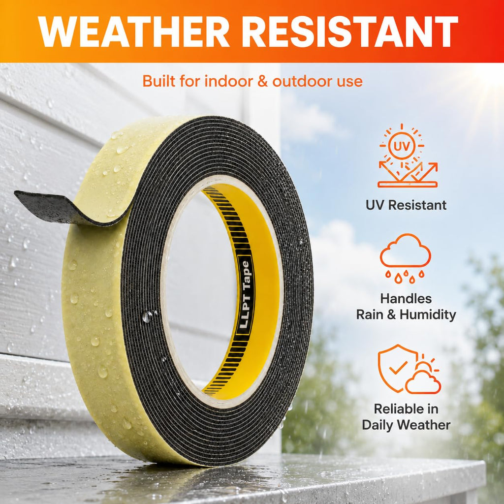 Double Sided Foam Tape 1/2" x 18 Ft Black