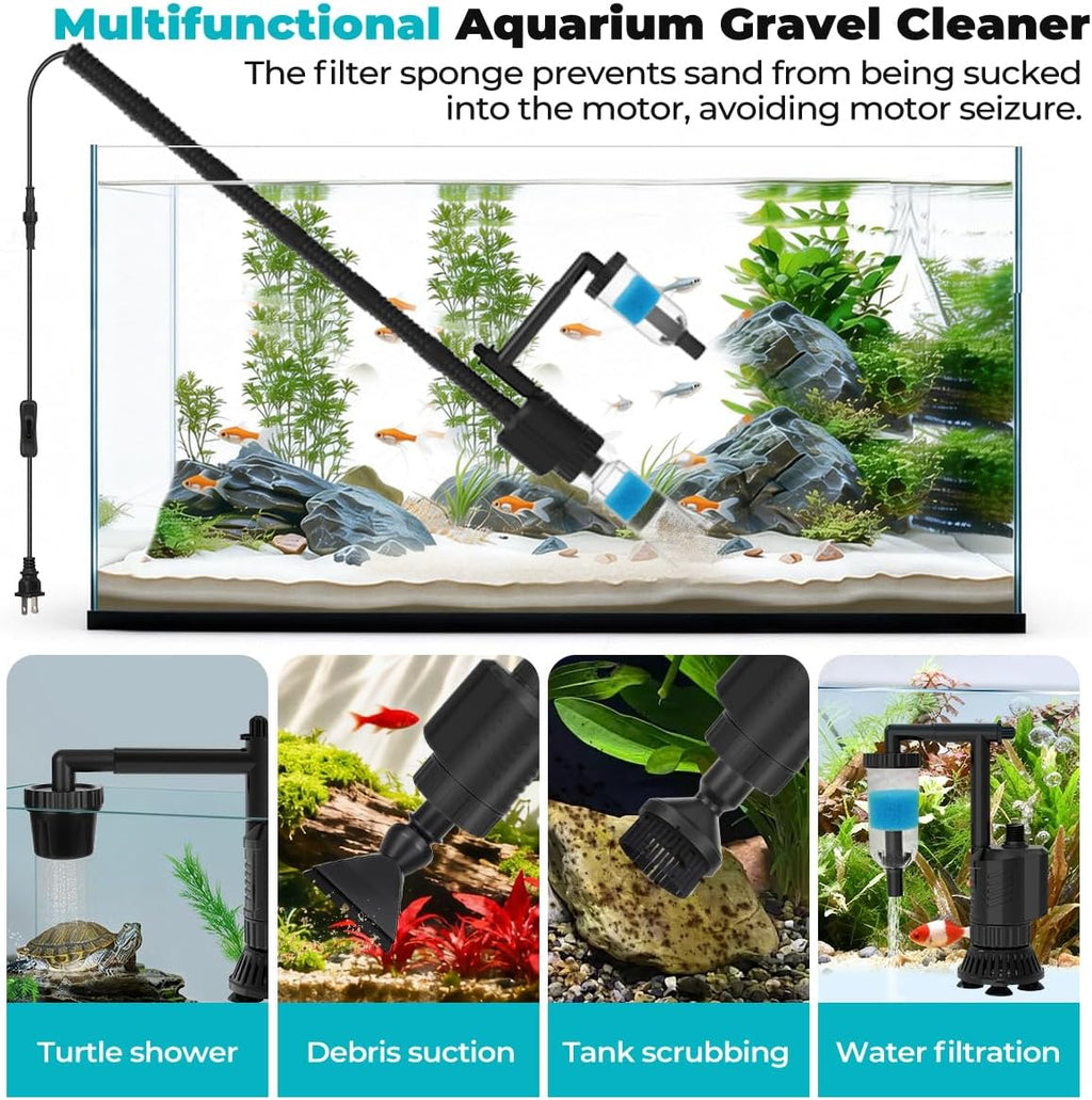 Electric Aquarium Gravel Cleaner, 8 in 1 Automatic Fish Tank Cleaning Tools Gravel Vacuum for Aquarium, for Change