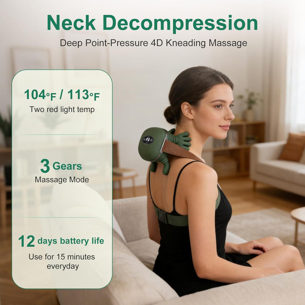 Human-Like Neck Massager with Heat for Pain Relief Deep Tissue, Cordless 4D Kneading Neck and Shoulder Massager Back