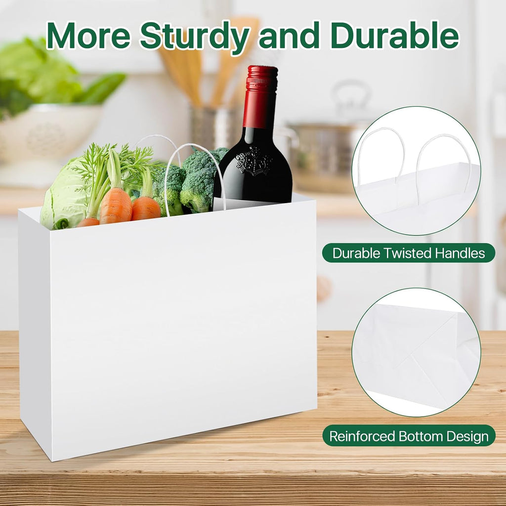 Kraft Paper Bags with Handles, 50 Pack White Large Kraft Gift Bag