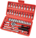 46PCS Small Drive Socket Ratchet Wrench Screwdriver Set, 1/4 Inch Metric Socket and Ratchet Wrench Set with Extension