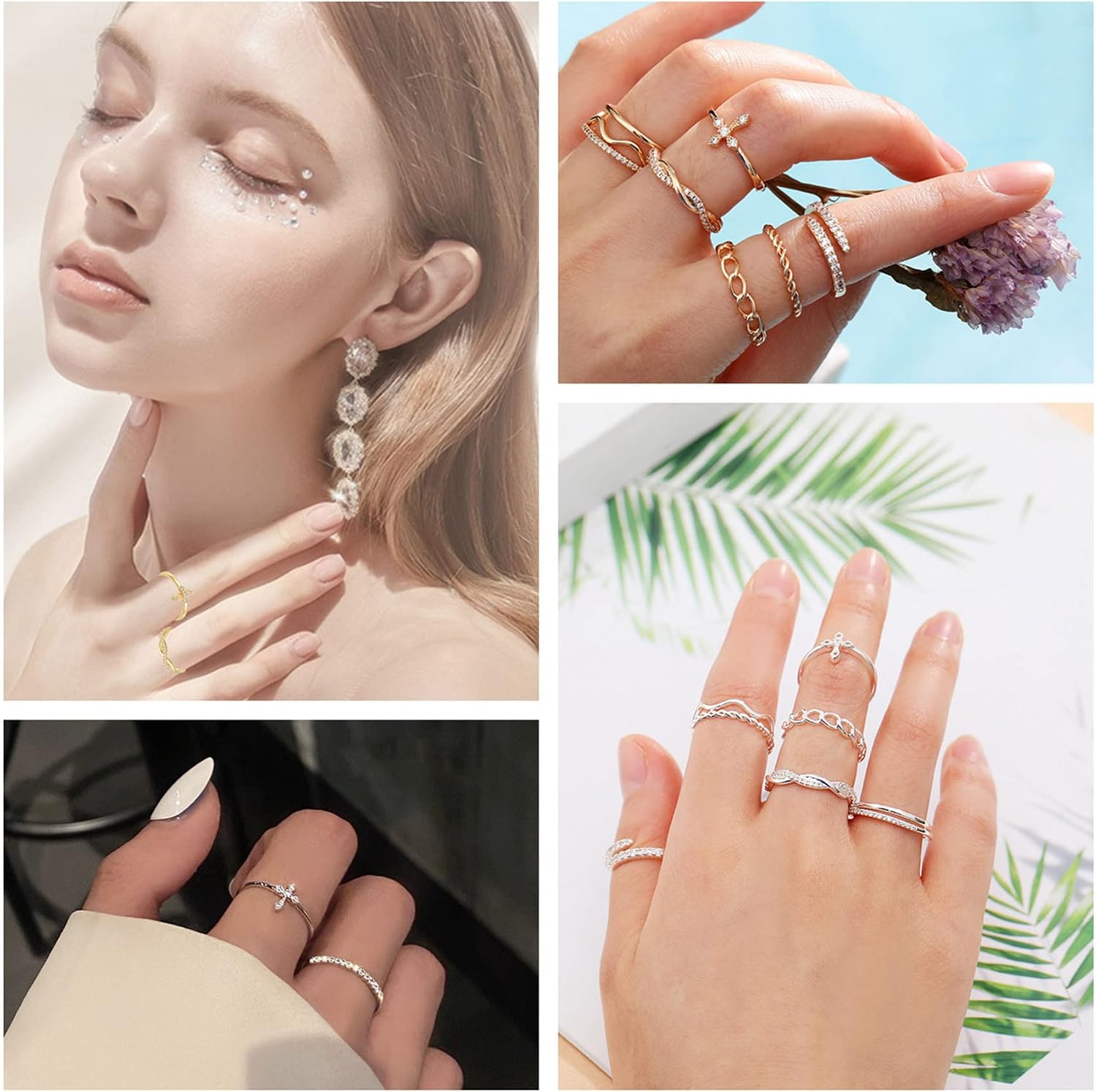 14K Gold Plated Stacking Rings Set for Women, Stackable Knuckle Thumb Rings Thin Dainty Silver Rings for Women