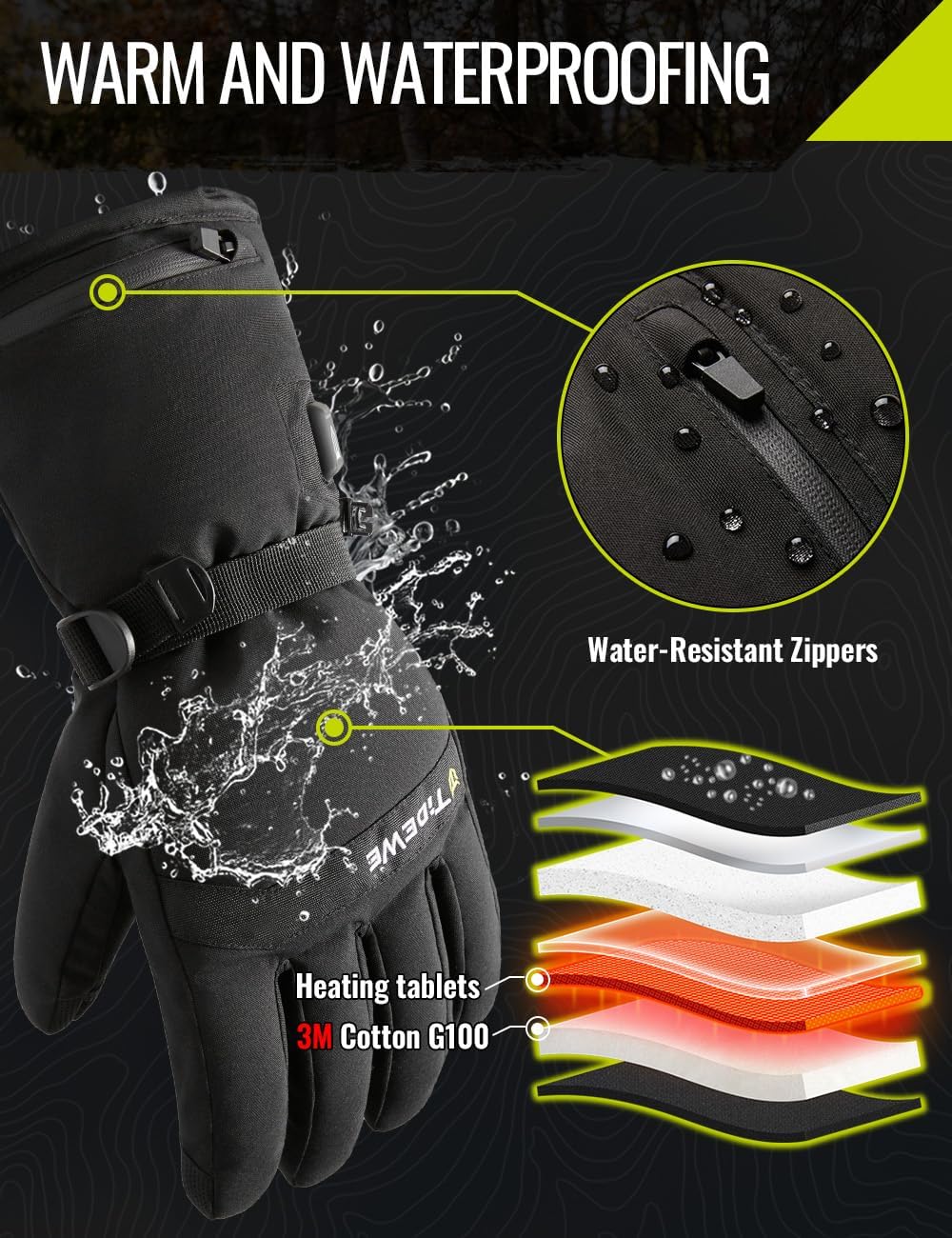 Heated Gloves for Men & Women, Hunting Waterproof Rechargeable Gloves with 2 Battery Packs, 3 Heat Settings, 3M
