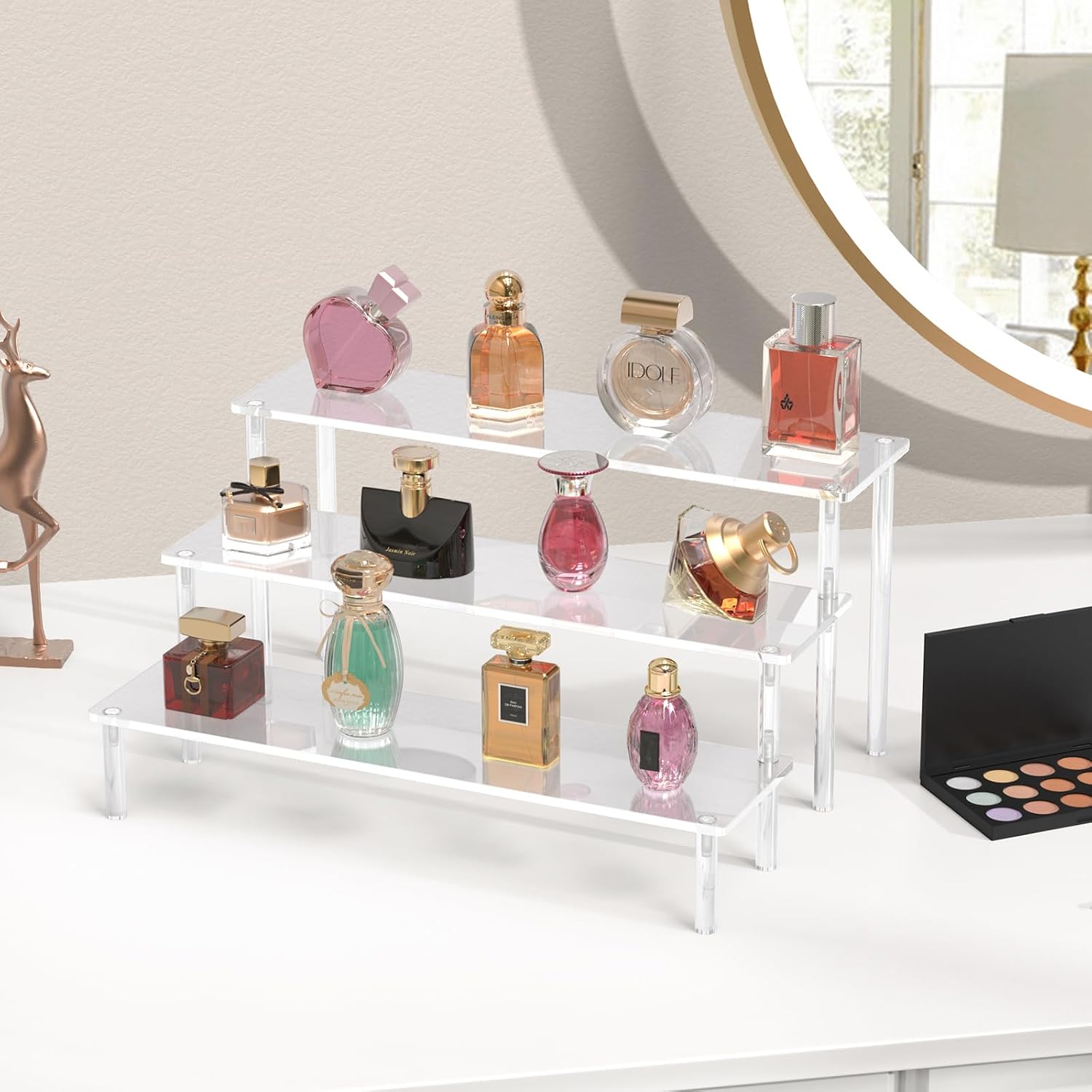 Acrylic Display Risers, 3 Tier Perfume Organizer, Clear Cupcake Stand | Large Shelf Risers for Figures, Dessert