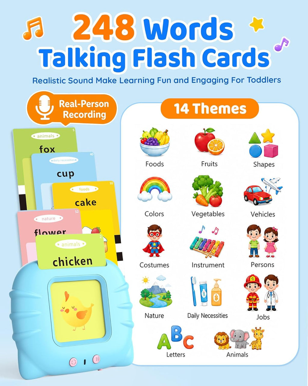 Talking Flash Cards for Toddlers 1-3, Upgraded 248 Sight Words Montessori Speech Therapy Toy, Autism Sensory