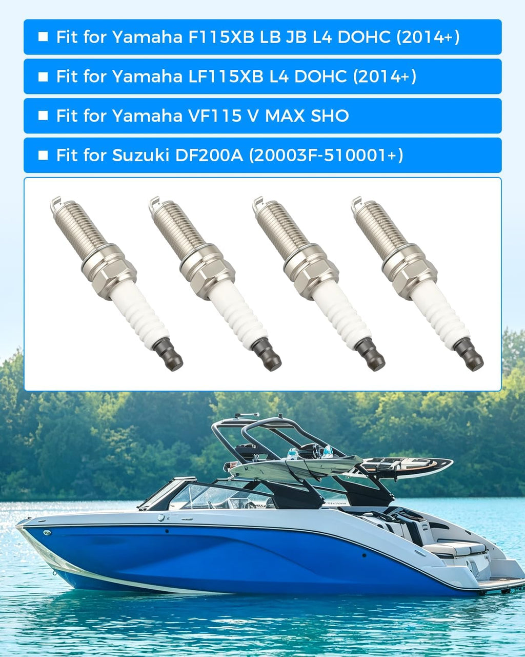 4-Pack Spark Plug Fits for NGK 92650 LKR6E, Fit for Yamaha