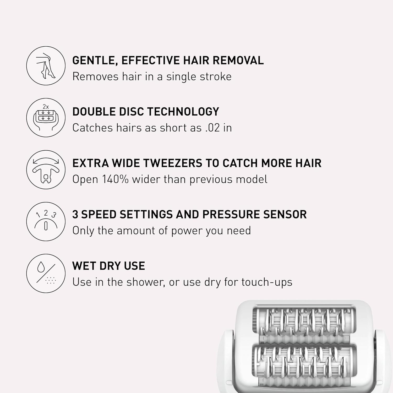 Epilator with Gentle Cap, Electric Hair Removal Tool for Home, 3 Speed Settings, Wet Dry, Washable - ES-EY30