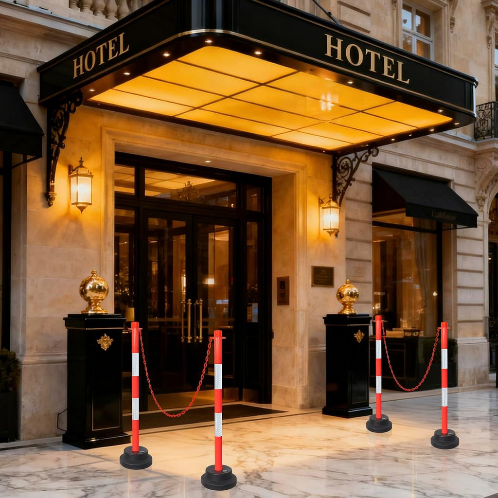Traffic Delineator Posts with Weighted Base & Reflective Collar, 35'' Red Safety Stanchions Cones with 5FT Plastic S
