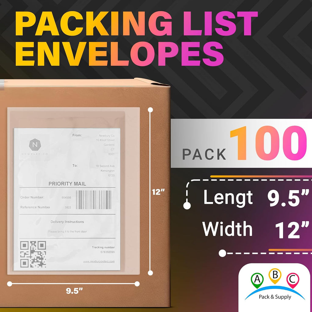 Packing List Envelopes, Clear 9.5 x 12 Inch, Self Seal Document Pouches for Shipping Inserts Polyethylene 2 Mil, Pack