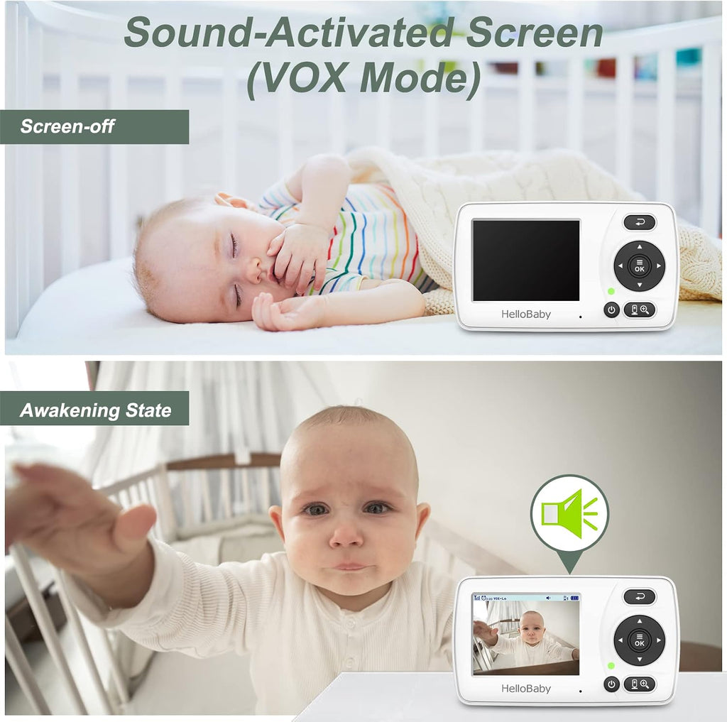 HB30 Video Baby Monitor with Digital Camera and Audio, No WiFi No App Safety Baby Monitor, 8 Languages, Auto Night