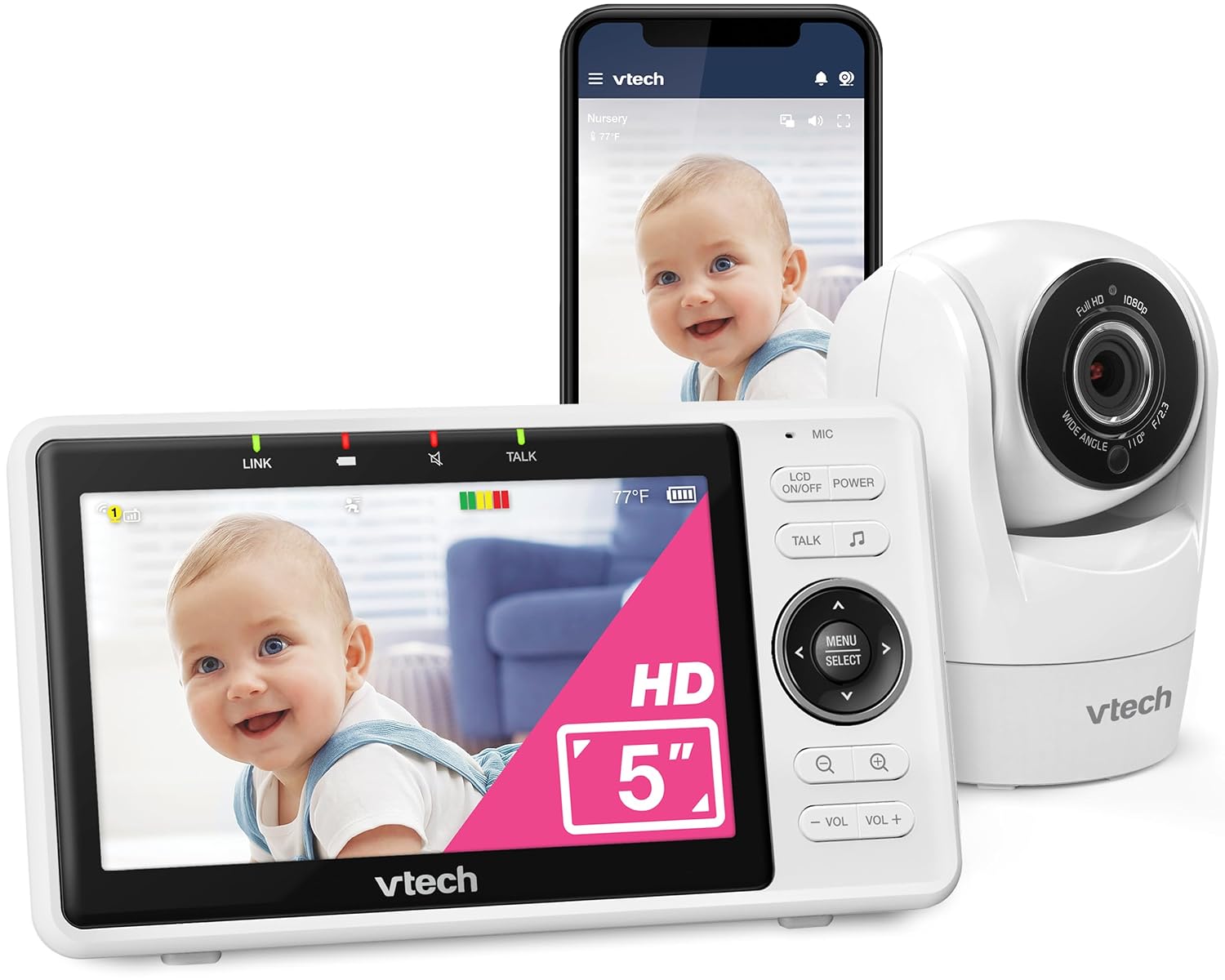 Smart WiFi Baby Monitor – See Your Baby at Home or from Anywhere, Free App, 1080p Camera, 5" Screen, Pan-Tilt-Zoom