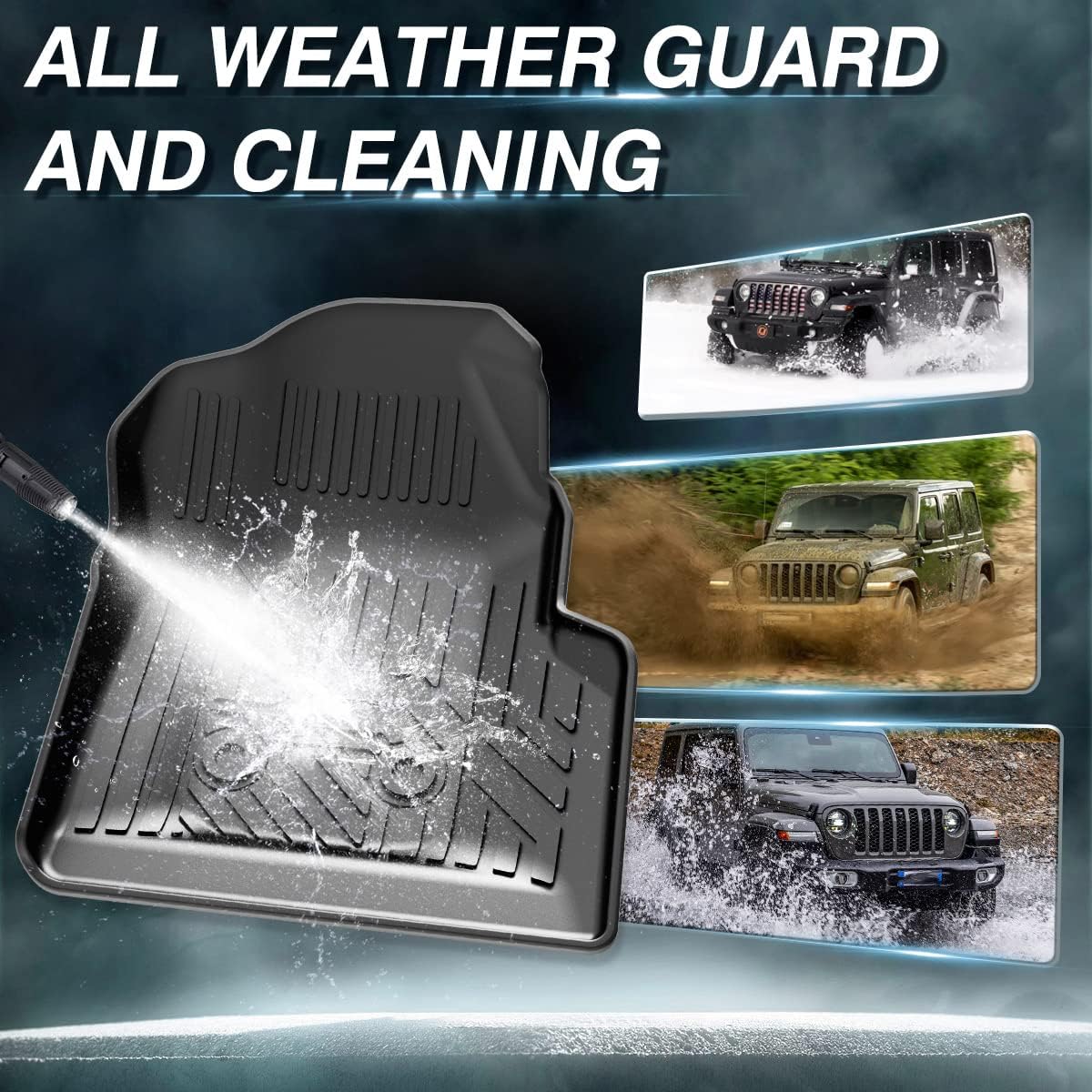 Floor Mats for Jeep Wrangler TJ 1997-2006, TPE All Weather Floor Liners Front Row 2PCS, Waterproof Rubber Car Mats for Wrangler TJ Accessories, Black
