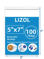 5x7 in (100 Count) 2.5 mil Clear Reclosable Zip Plastic Poly Bags