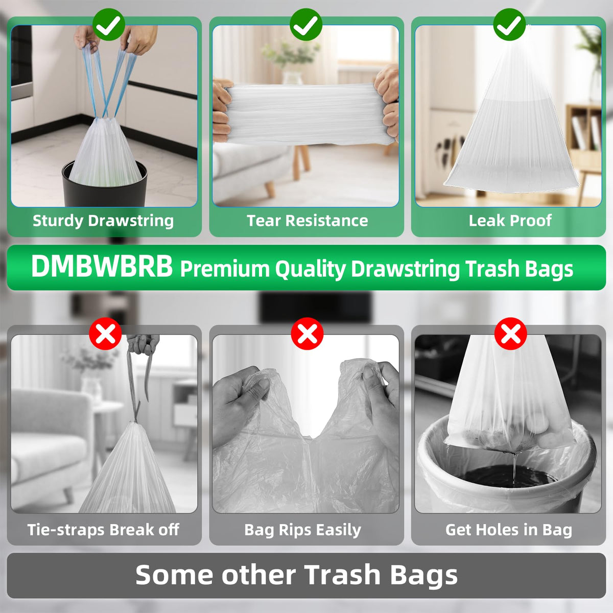 4 Gal Small Trash Bags, Unscented Drawstring, 51 Ct for Bathroom