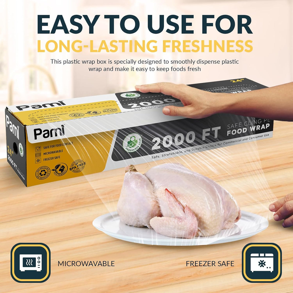 Plastic Food Wrap 24 in x 2000 ft with Slide Cutter,BPA Free,Microwave