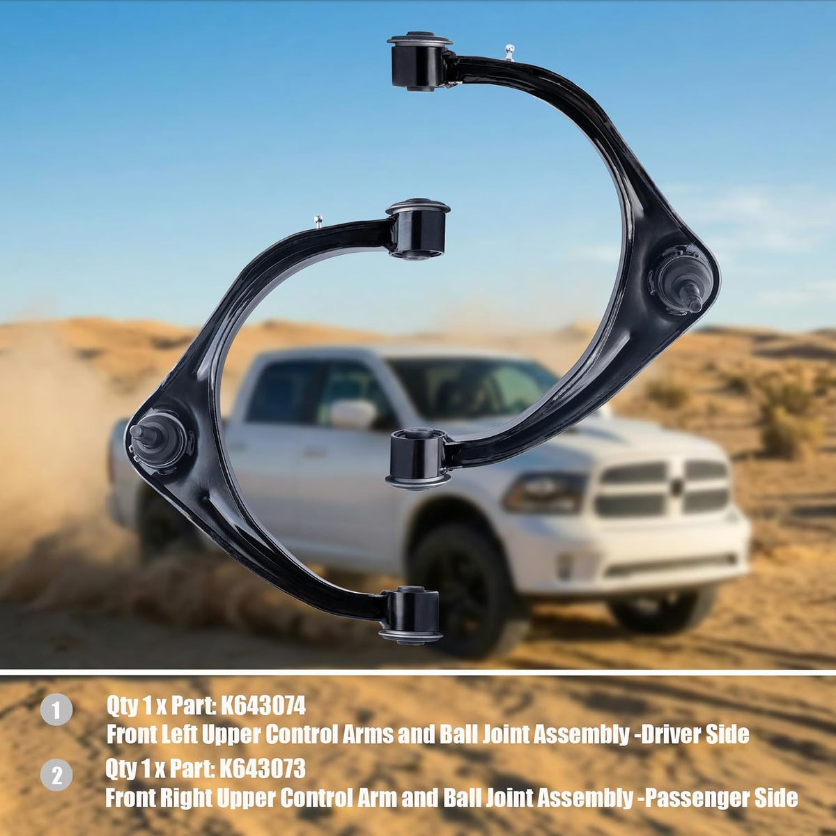Pidgeotto 2 x Front Upper Control Arms with Ball Joints - Compatible with Dodge Ram 1500 2009-2010, Ram 1500 2011-2018, Ram 1500 Classic 2019-2024, Left & Right Kit