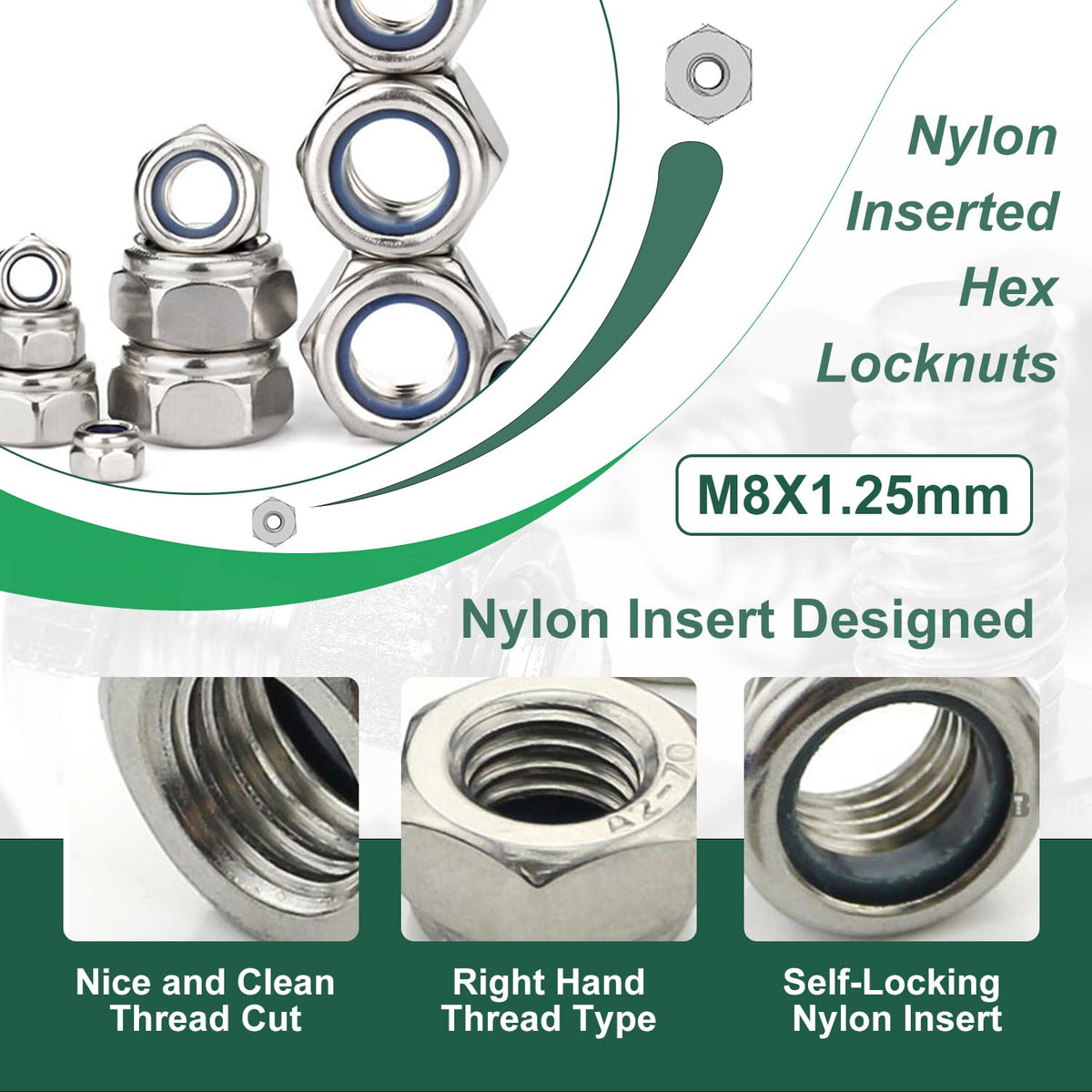 M8 1.25 Locknuts Metric Nylon Inserted Hex Lock Nuts