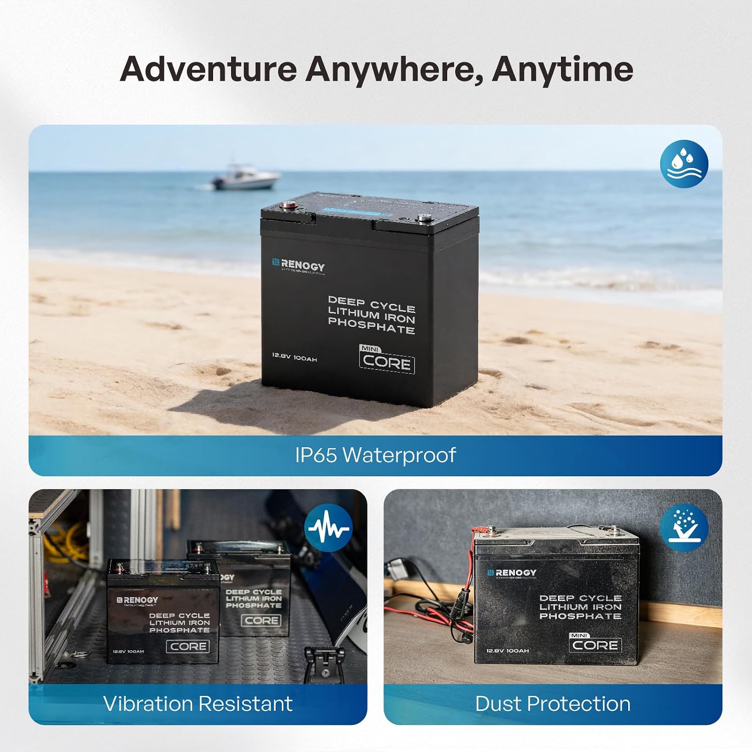 12V 100Ah LiFePO4 Lithium Battery Mini Size, 100A BMS for Ultimate Safety, Deep Cycle w/Remote Monitoring