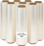 18" x 1500' Stretch Wrap – 90 Gauge Clear Blown Film – 8 Rolls (12,000ft Total) – Extra Heavy-Duty Pallet Wrap for