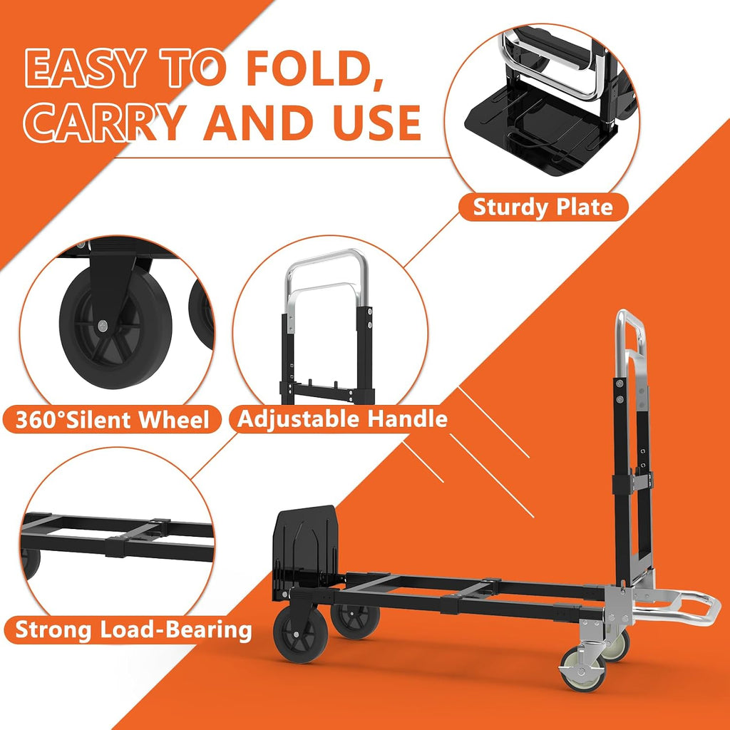3-in-1 Folding Hand Truck, 500 lb Heavy Duty Steel Dolly | Convertible Hand Truck Dolly with Telescoping Handle