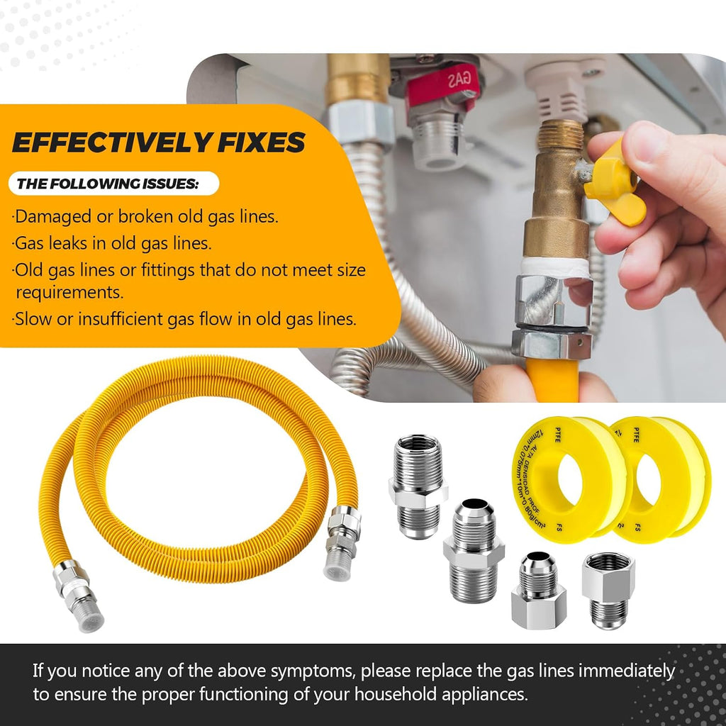 UPGRADED 48" Dryer Gas Line Kit for Gas Dryer Stove Range 5/8" OD(1/2" ID)