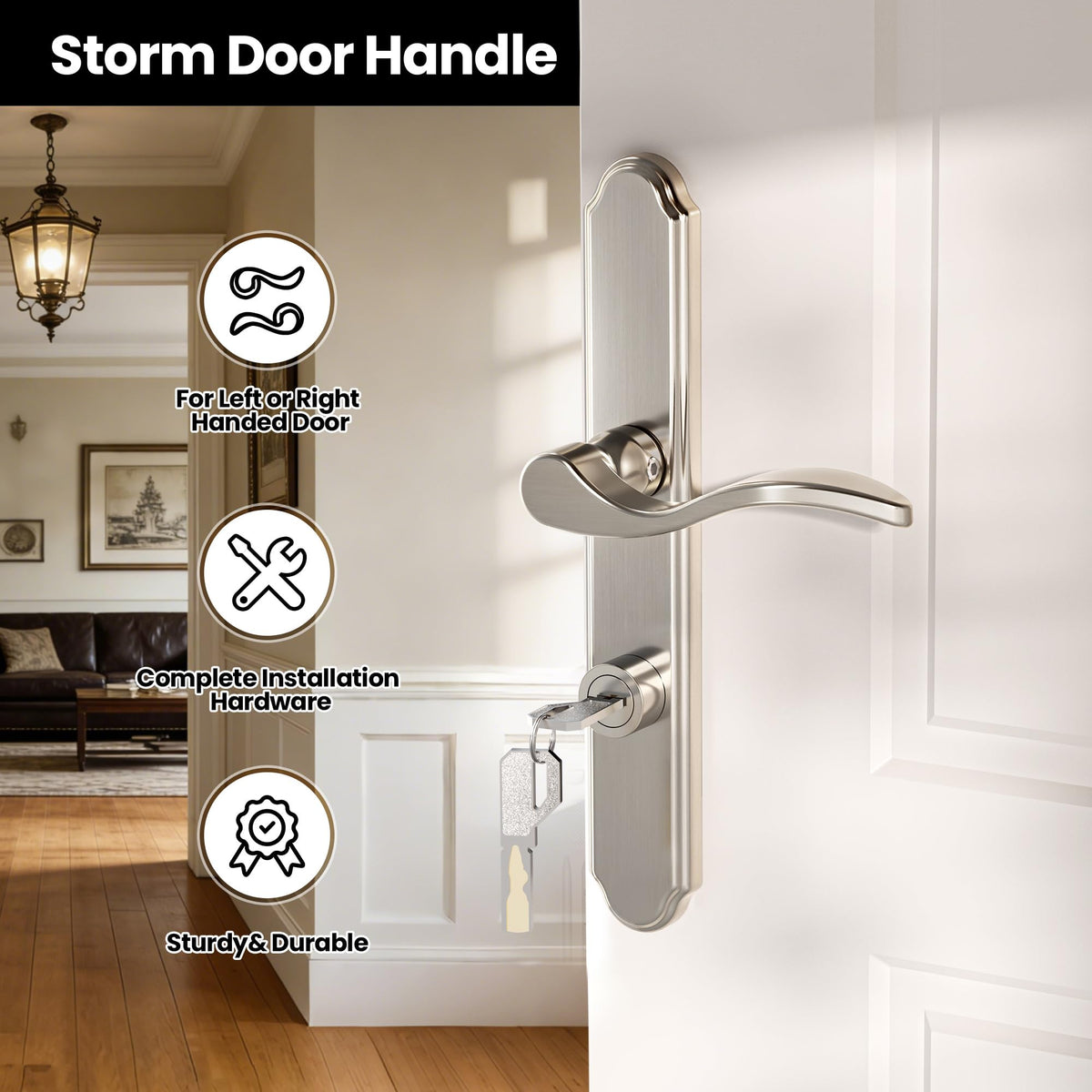 Storm Door Handle Complete Set,Mortise Keyed Lever Mount Latch withDeadbolt