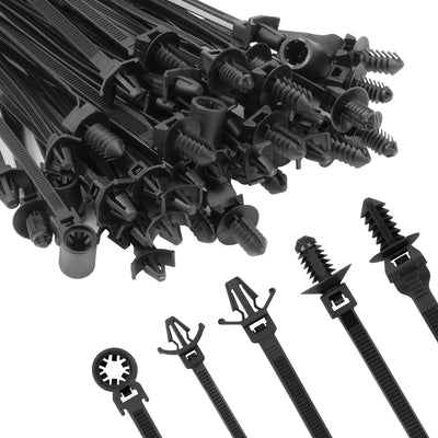 110 PCS Automotive Installation Black Push Mount Cable Zip Ties Assorted Sizes, Heavy Duty Self-Locking UV Resistant