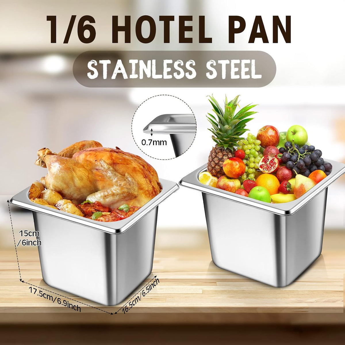 4 Pack 1/6 Size Hotel Steam Table Pans with Lids, 6 Inch Deep