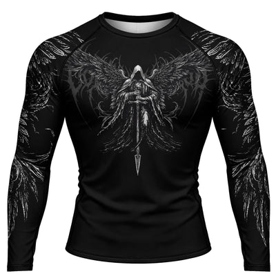 Mens Graphic Compression Shirts Long Sleeve Quick Dry Athletic Workout Gym Undershirt Running Base Layer Top (Fallen
