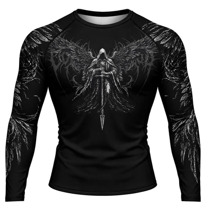 Mens Graphic Compression Shirts Long Sleeve Quick Dry Athletic Workout Gym Undershirt Running Base Layer Top (Fallen