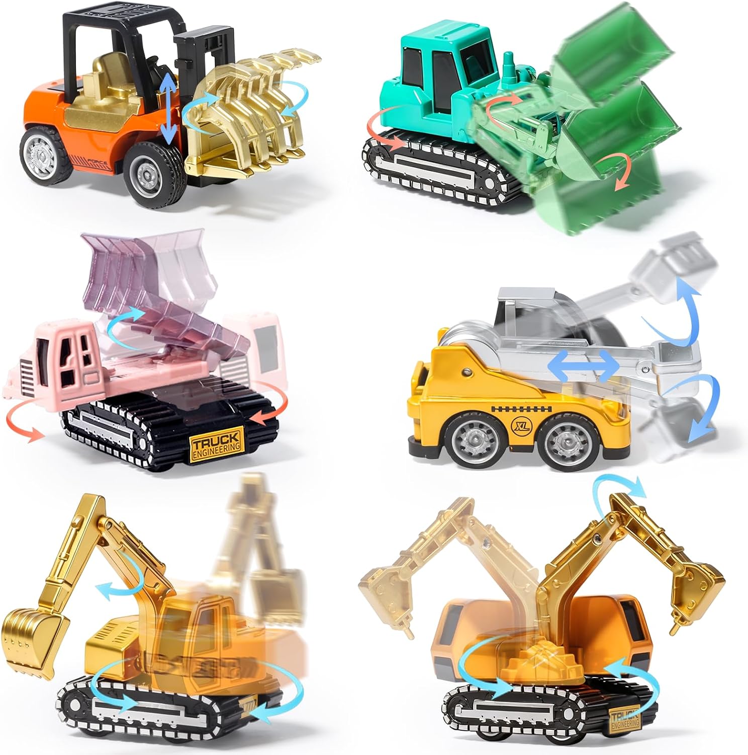Diecast Construction Trucks for Kids,6PCS Toys Construction Vehicles | Excavator Forklift Dump Truck,Pull Back